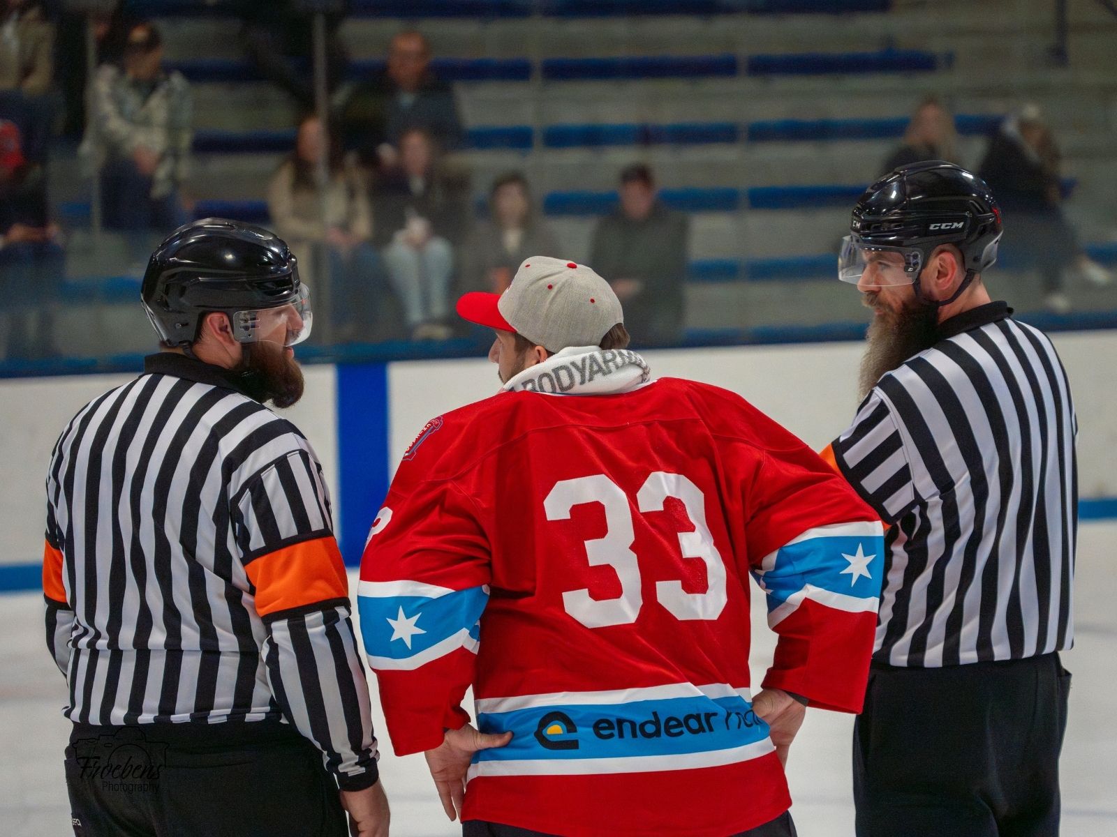 Misfits player talking with officials during a game
